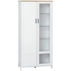 HOMCOM Armoire 2 Portes - 7 étagères - Blanc Aspect Chêne Clair Verre