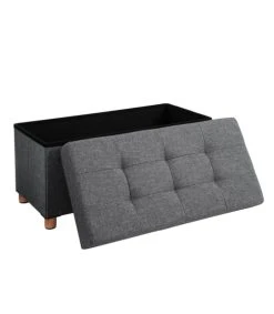 CALICOSY Banc De Rangement Pliable Avec Couvercle Et Pieds - L76 Cm - Gris -Boutique Maisons du Monde banc de rangement pliable avec couvercle et pieds l76 cm gris 2