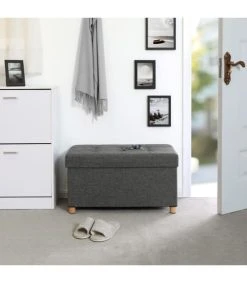 CALICOSY Banc De Rangement Pliable Avec Couvercle Et Pieds - L76 Cm - Gris -Boutique Maisons du Monde banc de rangement pliable avec couvercle et pieds l76 cm gris 3