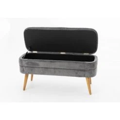 HELLIN Banquette Coffre De Rangement En Velours Côtelé Et Pieds En Bois -Boutique Maisons du Monde banquette coffre de rangement en velours cotele et pieds en bois 2