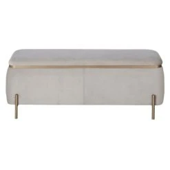 Maisons Du Monde Bout De Lit Avec Coffre En Velours Taupe Et Métal Coloris Laiton