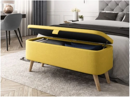 Usinestreet Bout De Lit POLY Avec Coffre De Rangement Et Pieds En Bois - Jaune 2 Usinestreet Bout De Lit POLY Avec Coffre De Rangement Et Pieds En Bois - Jaune – Image 2