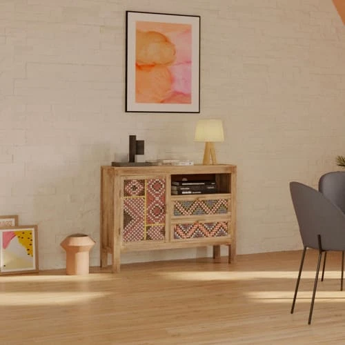 Rendez Vous Déco Buffet 1 Porte 2 Tiroirs En Manguier Et Cannage Coloré 2 Rendez Vous Déco Buffet 1 Porte 2 Tiroirs En Manguier Et Cannage Coloré – Image 2