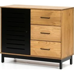 HOMIFAB Buffet 1 Porte 3 Tiroirs Effet Bois / Noir 95 Cm -Boutique Maisons du Monde buffet 1 porte 3 tiroirs effet bois noir 95 cm 2