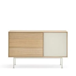 TEULAT Buffet 1 Porte 3 Tiroirs En Bois L128cm Blanc
