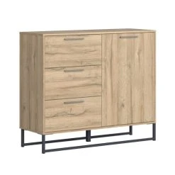 Petits Meubles Buffet 1 Porte 3 Tiroirs Naturel Et Metal