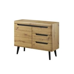Petits Meubles Buffet 1 Porte 3 Tiroirs Naturel Et Noir