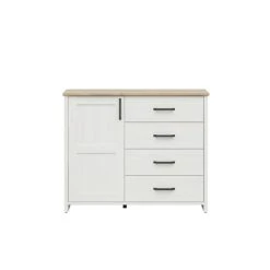 Alternative view of Petits Meubles Buffet 1 Porte 4 Tiroirs Blanc Et Naturel