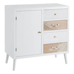 Altobuy Buffet 1 Porte 4 Tiroirs Bois Massif Et Motif Floral