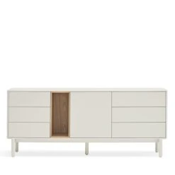 TEULAT Buffet 1 Porte 6 Tiroirs En Bois L180cm Blanc