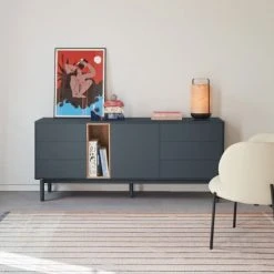 Alternative view of TEULAT Buffet 1 Porte 6 Tiroirs En Bois L180cm Gris Anthracite