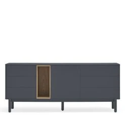 TEULAT Buffet 1 Porte 6 Tiroirs En Bois L180cm Gris Anthracite