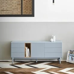 Alternative view of TEULAT Buffet 1 Porte 6 Tiroirs En Bois L180cm Gris Clair