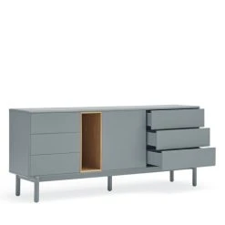 TEULAT Buffet 1 Porte 6 Tiroirs En Bois L180cm Gris Clair -Boutique Maisons du Monde buffet 1 porte 6 tiroirs en bois l180cm gris clair 2