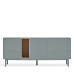 TEULAT Buffet 1 Porte 6 Tiroirs En Bois L180cm Gris Clair