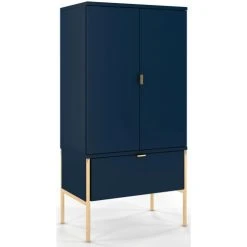 Skandica Buffet 1 Tiroir 2 Portes Couleur Bleu Pied Doré