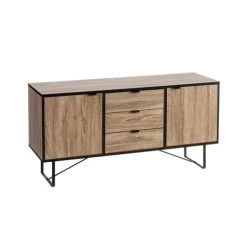 Unimasa Buffet 2 Placards + 3 Tiroirs Bois Et Métal Noir