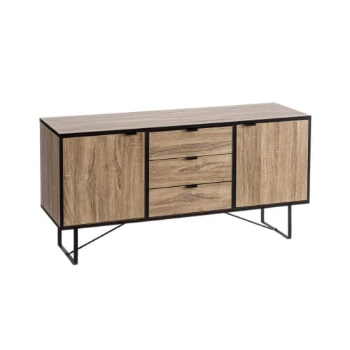 Unimasa Buffet 2 Placards + 3 Tiroirs Bois Et Métal Noir 1 Unimasa Buffet 2 Placards + 3 Tiroirs Bois Et Métal Noir