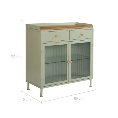 Rendez Vous Déco Buffet 2 Porte 2 Tiroirs En Métal Vert, Manguier Et Verre 2 Rendez Vous Déco Buffet 2 Porte 2 Tiroirs En Métal Vert, Manguier Et Verre – Image 2
