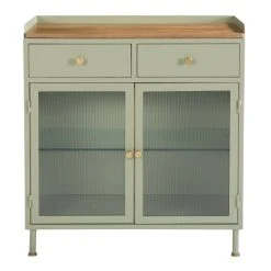 Rendez Vous Déco Buffet 2 Porte 2 Tiroirs En Métal Vert, Manguier Et Verre