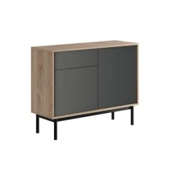 Petits Meubles Buffet 2 Portes 1 Tiroir Naturel Et Gris Anthracite Mat