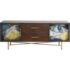 Kare Design Buffet 2 Portes 2 Tiroirs En Frêne, Acier Et Verre