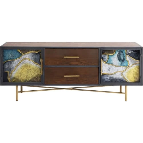 Kare Design Buffet 2 Portes 2 Tiroirs En Frêne, Acier Et Verre 1 Kare Design Buffet 2 Portes 2 Tiroirs En Frêne, Acier Et Verre