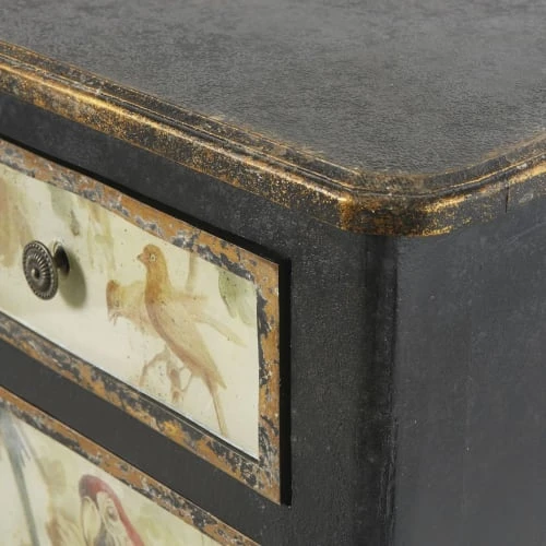 Maisons Du Monde Buffet 2 Portes 2 Tiroirs Noir Et Imprimé Perroquets 5 Maisons Du Monde Buffet 2 Portes 2 Tiroirs Noir Et Imprimé Perroquets – Image 5