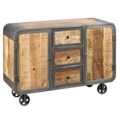 Altobuy Buffet 2 Portes 3 Tiroirs Acier Et Bois Massif