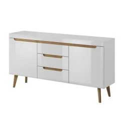 Petits Meubles Buffet 2 Portes 3 Tiroirs Blanc Et Naturel
