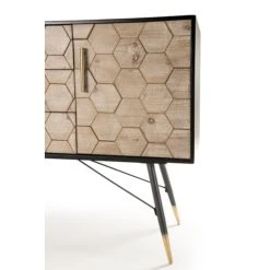 MACABANE Buffet 2 Portes 3 Tiroirs Bois Sapin Marqueté Pieds Métal -Boutique Maisons du Monde buffet 2 portes 3 tiroirs bois sapin marquete pieds metal 2