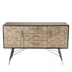 MACABANE Buffet 2 Portes 3 Tiroirs Bois Sapin Marqueté Pieds Métal