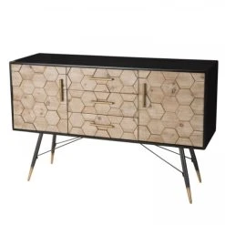 MACABANE Buffet 2 Portes 3 Tiroirs Bois Sapin Marqueté Pieds Métal -Boutique Maisons du Monde buffet 2 portes 3 tiroirs bois sapin marquete pieds metal 3