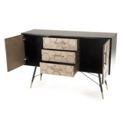 MACABANE Buffet 2 Portes 3 Tiroirs Bois Sapin Marqueté Pieds Métal -Boutique Maisons du Monde buffet 2 portes 3 tiroirs bois sapin marquete pieds metal 5