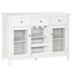 HOMCOM Buffet 2 Portes 3 Tiroirs Casier 6 Bouteilles Support Verres