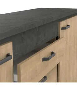 CALICOSY Buffet 2 Portes 3 Tiroirs Décor Chêne Et Gris Anthracite - L203,80 Cm -Boutique Maisons du Monde buffet 2 portes 3 tiroirs decor chene et gris anthracite l203 80 cm 3