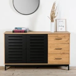 HOMIFAB Buffet 2 Portes 3 Tiroirs Effet Bois / Noir 141 Cm -Boutique Maisons du Monde buffet 2 portes 3 tiroirs effet bois noir 141 cm 2