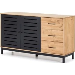 HOMIFAB Buffet 2 Portes 3 Tiroirs Effet Bois / Noir 141 Cm -Boutique Maisons du Monde buffet 2 portes 3 tiroirs effet bois noir 141 cm 4