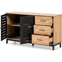 HOMIFAB Buffet 2 Portes 3 Tiroirs Effet Bois / Noir 141 Cm -Boutique Maisons du Monde buffet 2 portes 3 tiroirs effet bois noir 141 cm 5