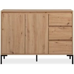 HOMIFAB Buffet 2 Portes 3 Tiroirs Effet Chêne 120 Cm