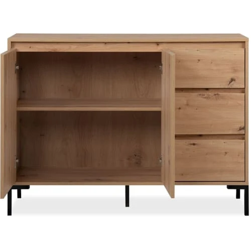 HOMIFAB Buffet 2 Portes 3 Tiroirs Effet Chêne 120 Cm 4 HOMIFAB Buffet 2 Portes 3 Tiroirs Effet Chêne 120 Cm – Image 4