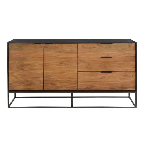 Rendez Vous Déco Buffet 2 Portes 3 Tiroirs En Bois D'acacia, Pieds En Métal 1 Rendez Vous Déco Buffet 2 Portes 3 Tiroirs En Bois D'acacia, Pieds En Métal