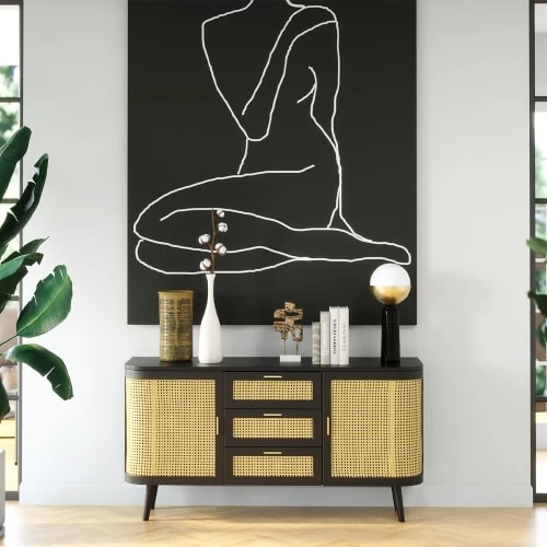 Rendez Vous Déco Buffet 2 Portes 3 Tiroirs En Bois De Manguier Et Cannage 2 Rendez Vous Déco Buffet 2 Portes 3 Tiroirs En Bois De Manguier Et Cannage – Image 2