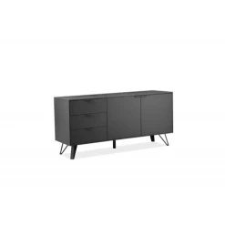 Meubletmoi Buffet 2 Portes 3 Tiroirs En Bois Gris Anthracite