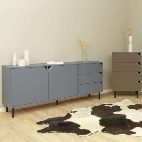 Tenzo Buffet 2 Portes 3 Tiroirs En Bois L177cm Bleu Marine 2 Tenzo Buffet 2 Portes 3 Tiroirs En Bois L177cm Bleu Marine – Image 2