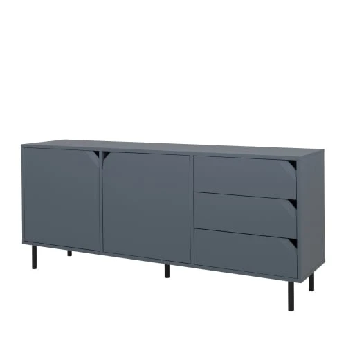 Tenzo Buffet 2 Portes 3 Tiroirs En Bois L177cm Bleu Marine 3 Tenzo Buffet 2 Portes 3 Tiroirs En Bois L177cm Bleu Marine – Image 3