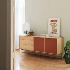 Alternative view of TEULAT Buffet 2 Portes 3 Tiroirs En Bois L180cm Rouge Brique