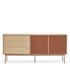 TEULAT Buffet 2 Portes 3 Tiroirs En Bois L180cm Rouge Brique