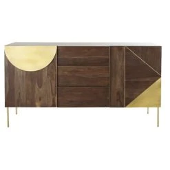 Maisons Du Monde Buffet 2 Portes 3 Tiroirs En Sheesham Massif Et Métal Doré