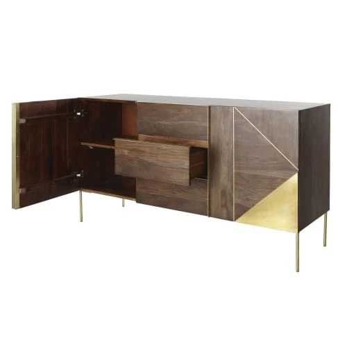 Maisons Du Monde Buffet 2 Portes 3 Tiroirs En Sheesham Massif Et Métal Doré 2 Maisons Du Monde Buffet 2 Portes 3 Tiroirs En Sheesham Massif Et Métal Doré – Image 2